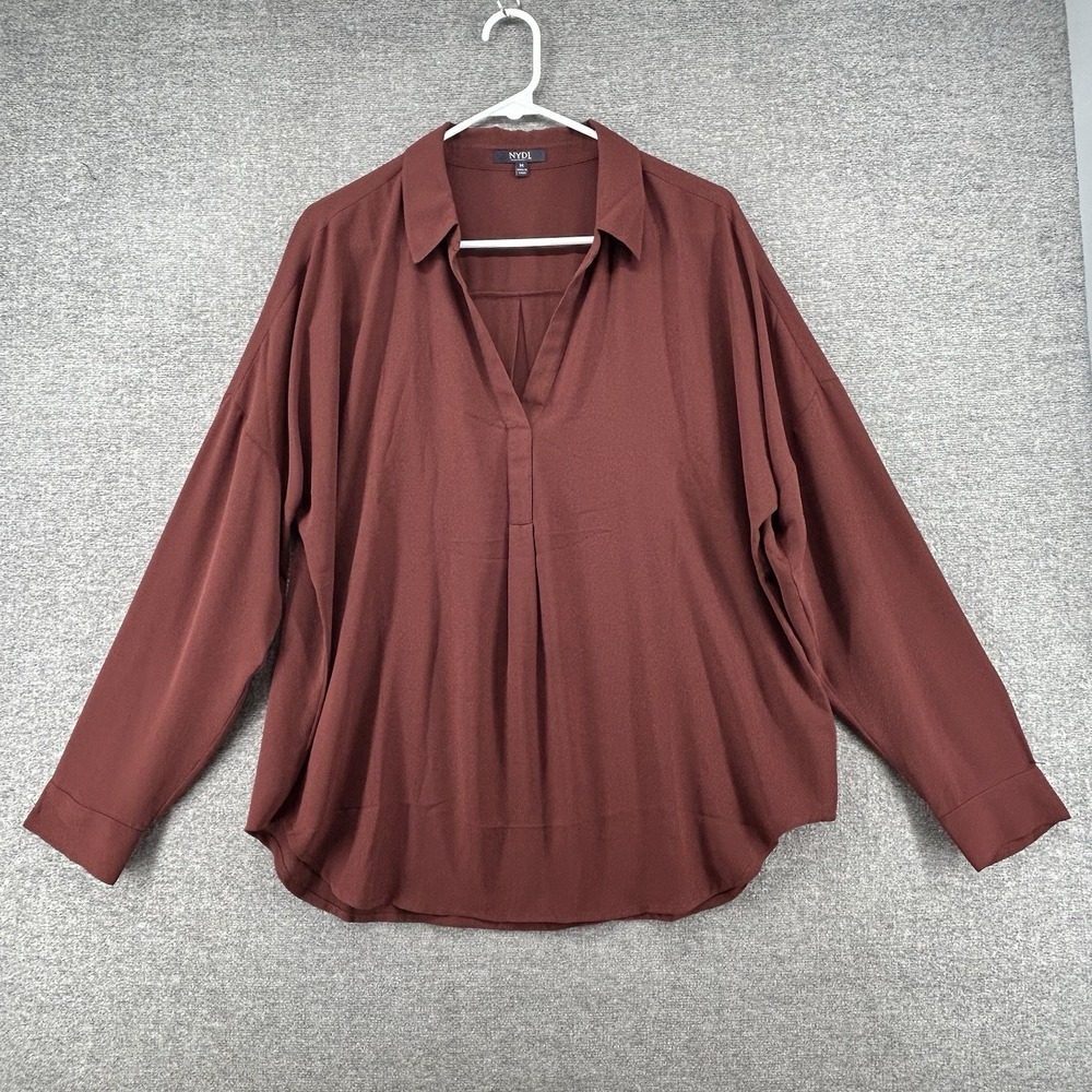 NYDJ Tunic Top Women Size Medium Brown Casual V Neck